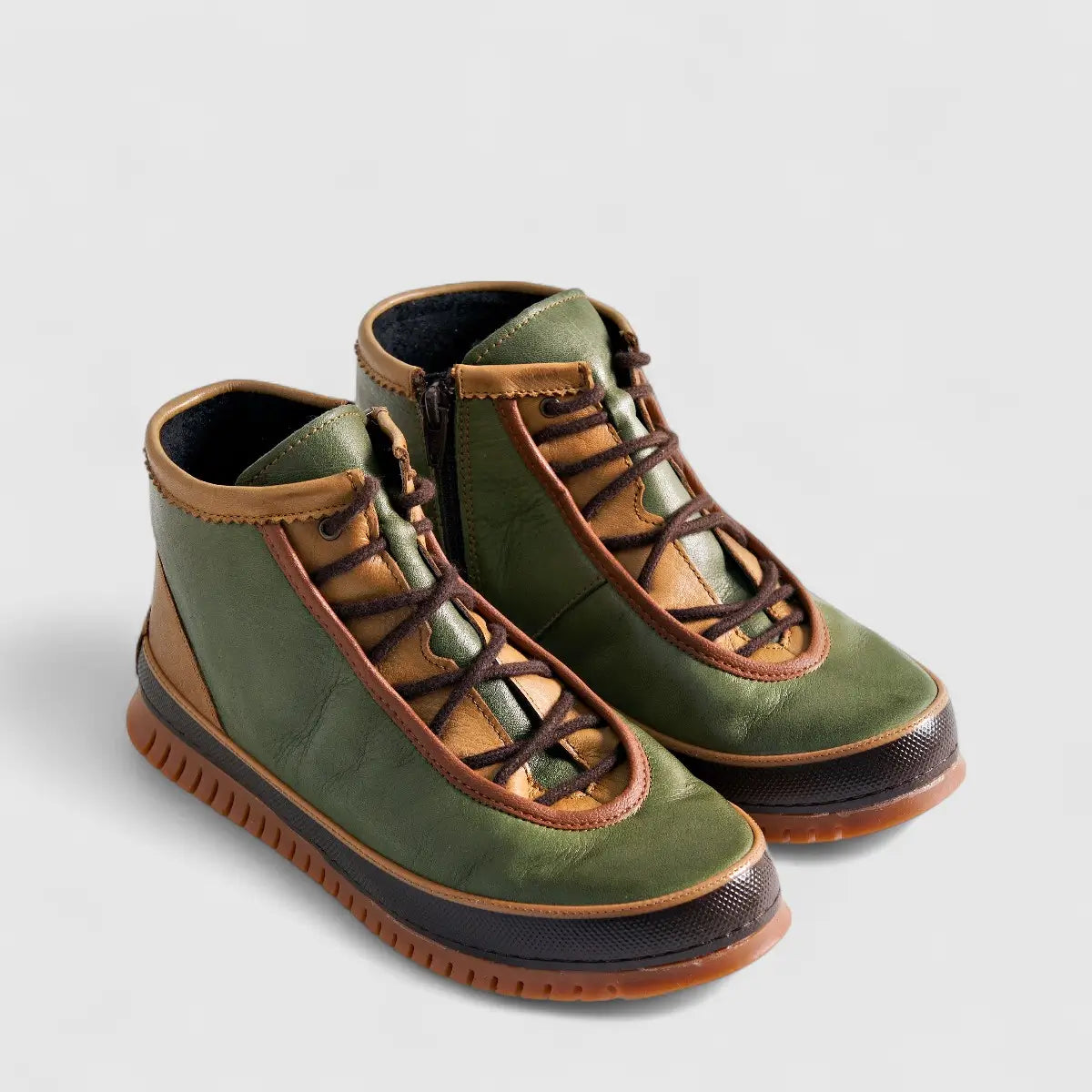 Karyoka Comfort Leather Boots 5006 Olive/Tan Boots | familyshoecentre