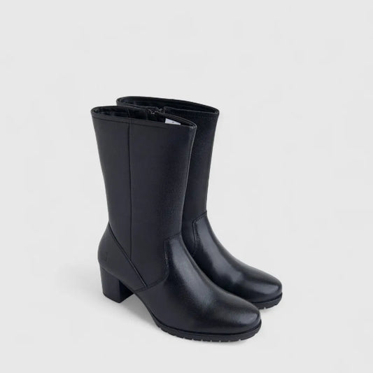 Hush Puppies Ladies Leather Mid High Boot Marisol HPL01474 Black DB32