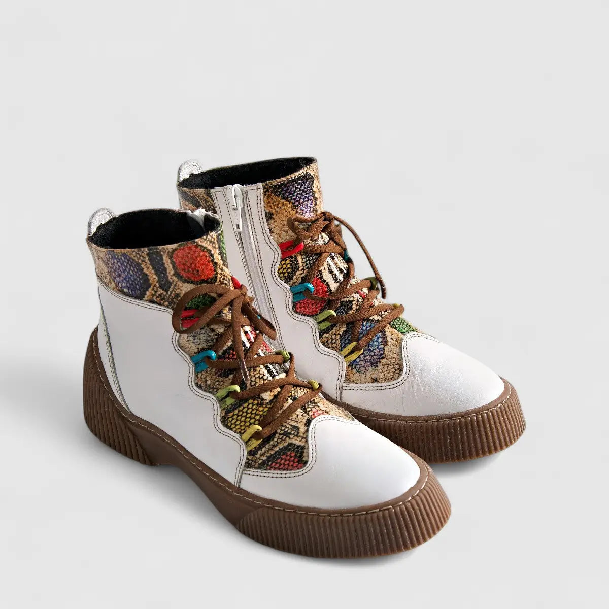 Karyoka Comfort Leather Boots 3118 White Multi Boots | familyshoecentre