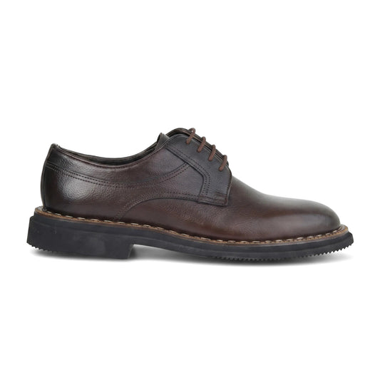 Bulletti Men's Leather Chunky Sole Lace Up 96-361 Brown BC76 shoes in dark brown leather, side and heel view