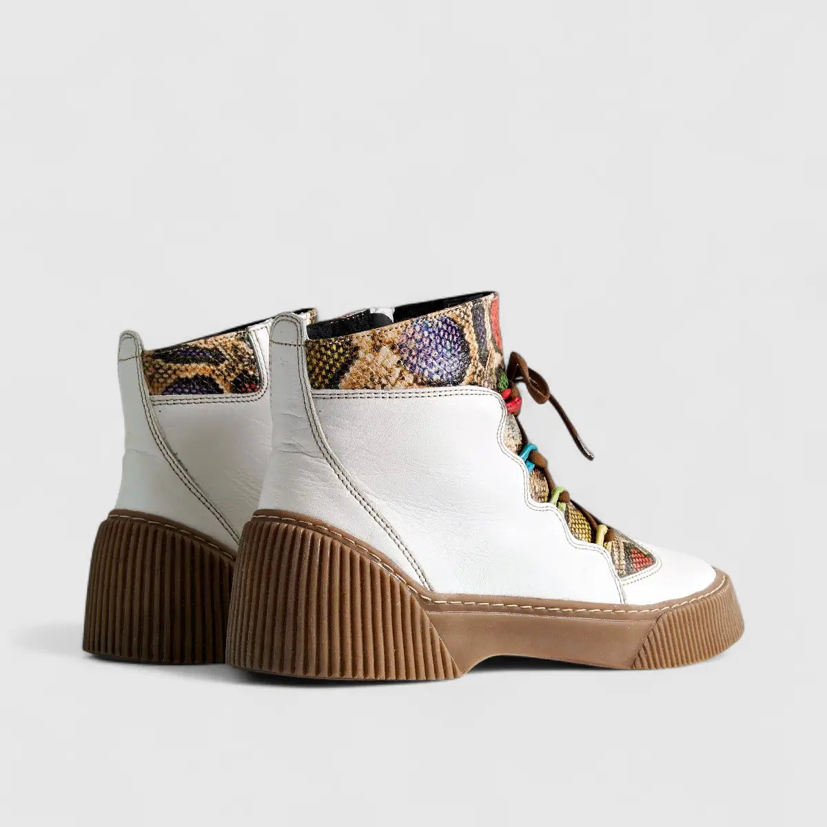 Karyoka Comfort Leather Boots 3118 White Multi Boots | familyshoecentre