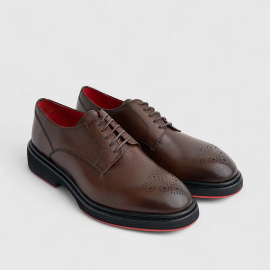 Formales Men's (UK4 TO UK12) Leather Chunky Sole Lace Up With Punched Toe 0234 Brown FC144