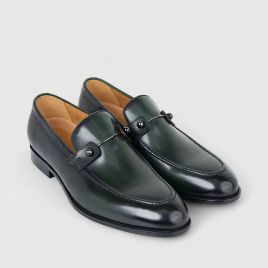 Fabino Men's (UK5 TO UK12) Leather Slip On M3220199 Green FB22