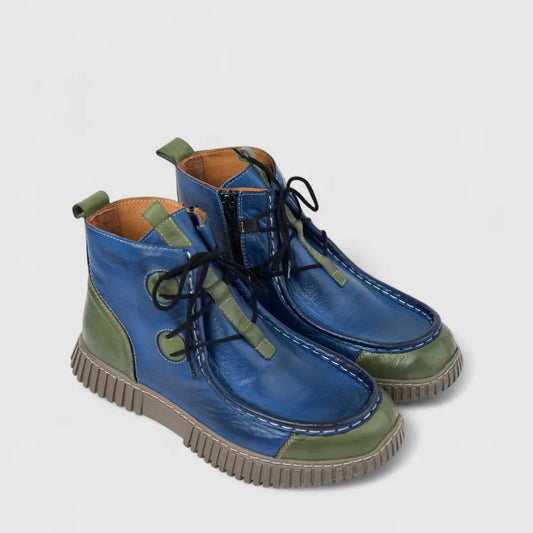 Karyoka Ladies Leather Comfort Ankle Boot 7024 Navy/Green KB38