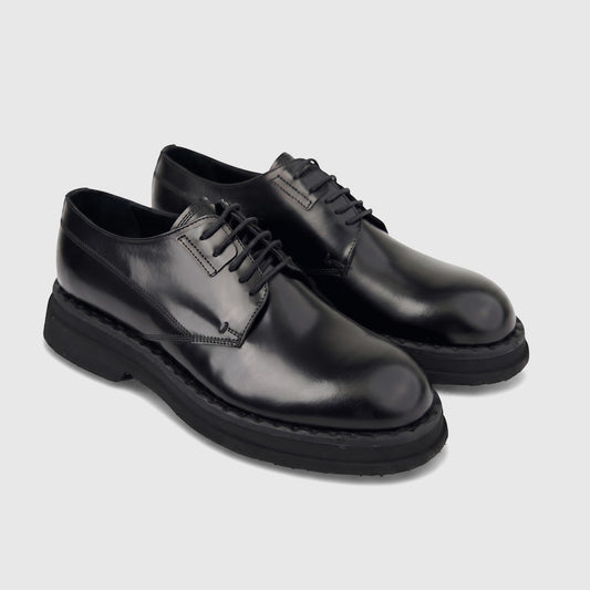 Black Formale men's leather chunky sole lace-up shoe with a hi-shine finish, shown in a side profile.