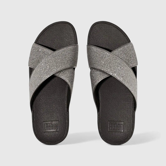 Fit Flop Ladies Comfort Sandal Lulu Glitter Dust Slide IK6-054 Pewter FP97
