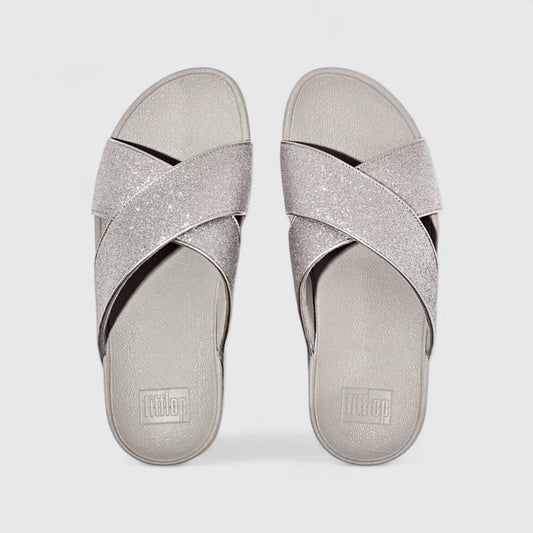 Fit Flop Ladies Comfort Sandal Lulu Glitter Dust Slide IK6-011 Silver FP96