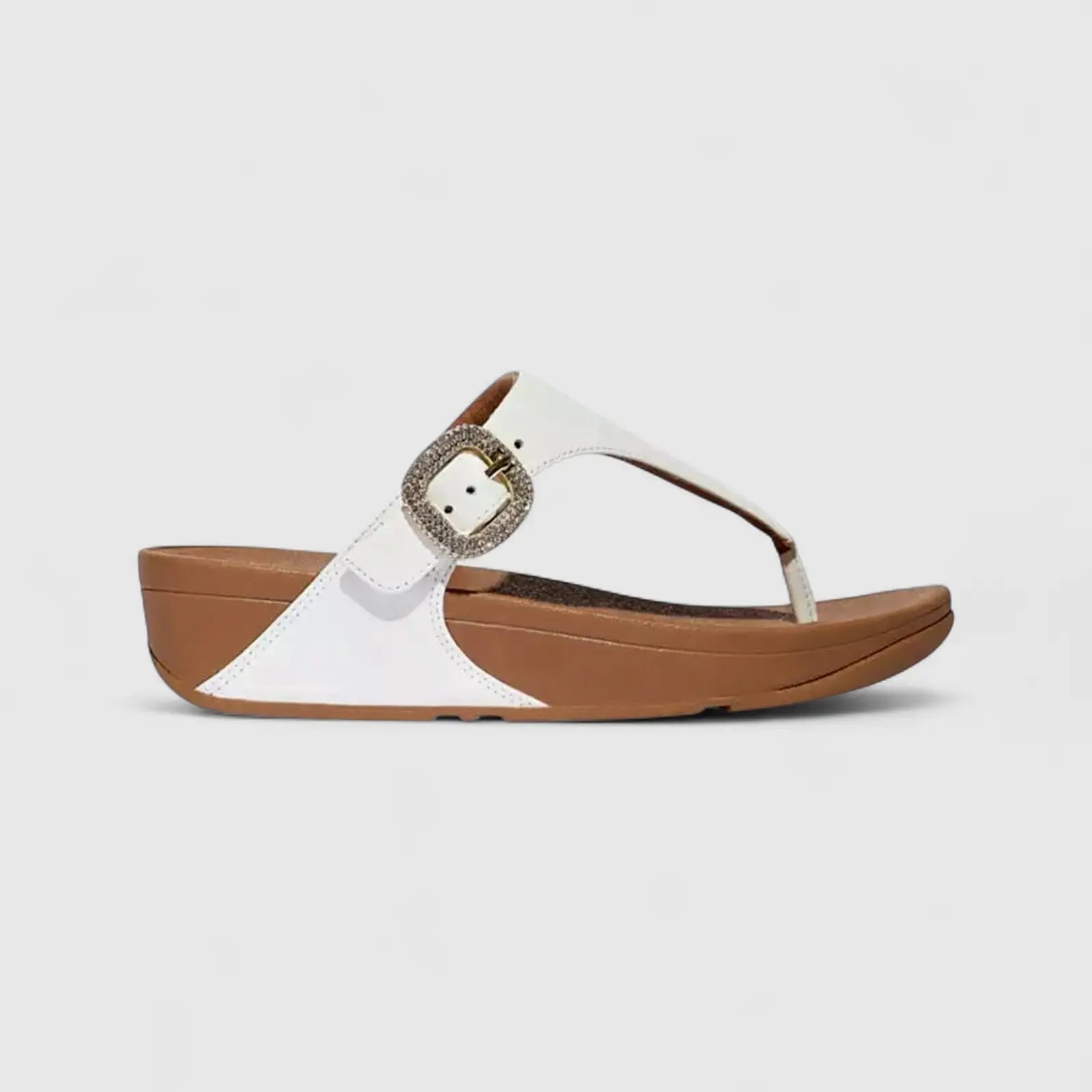 Fit Flop Ladies Comfort Sandal Lulu Crystal Buckle E1D-194 White