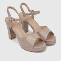 Bulbul Ladies Dress Block Heel Sandal Beige Patent LU046