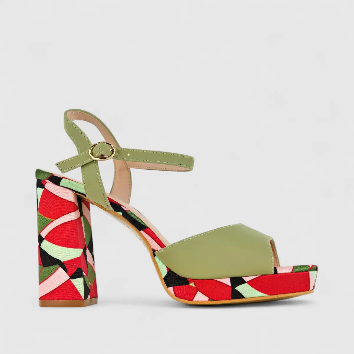 Bulbul Ladies Block Heel Sandal HAR046 Green Multi