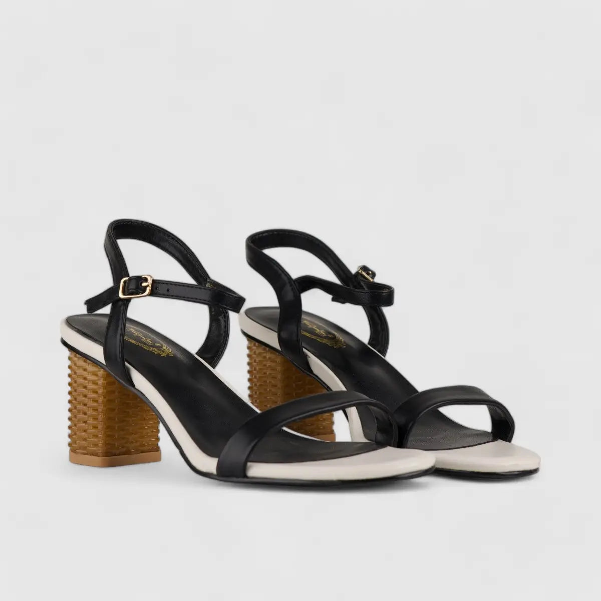 Bulbul Block Heel Sandal Black/Beige CAR5020 Heels | familyshoecentre