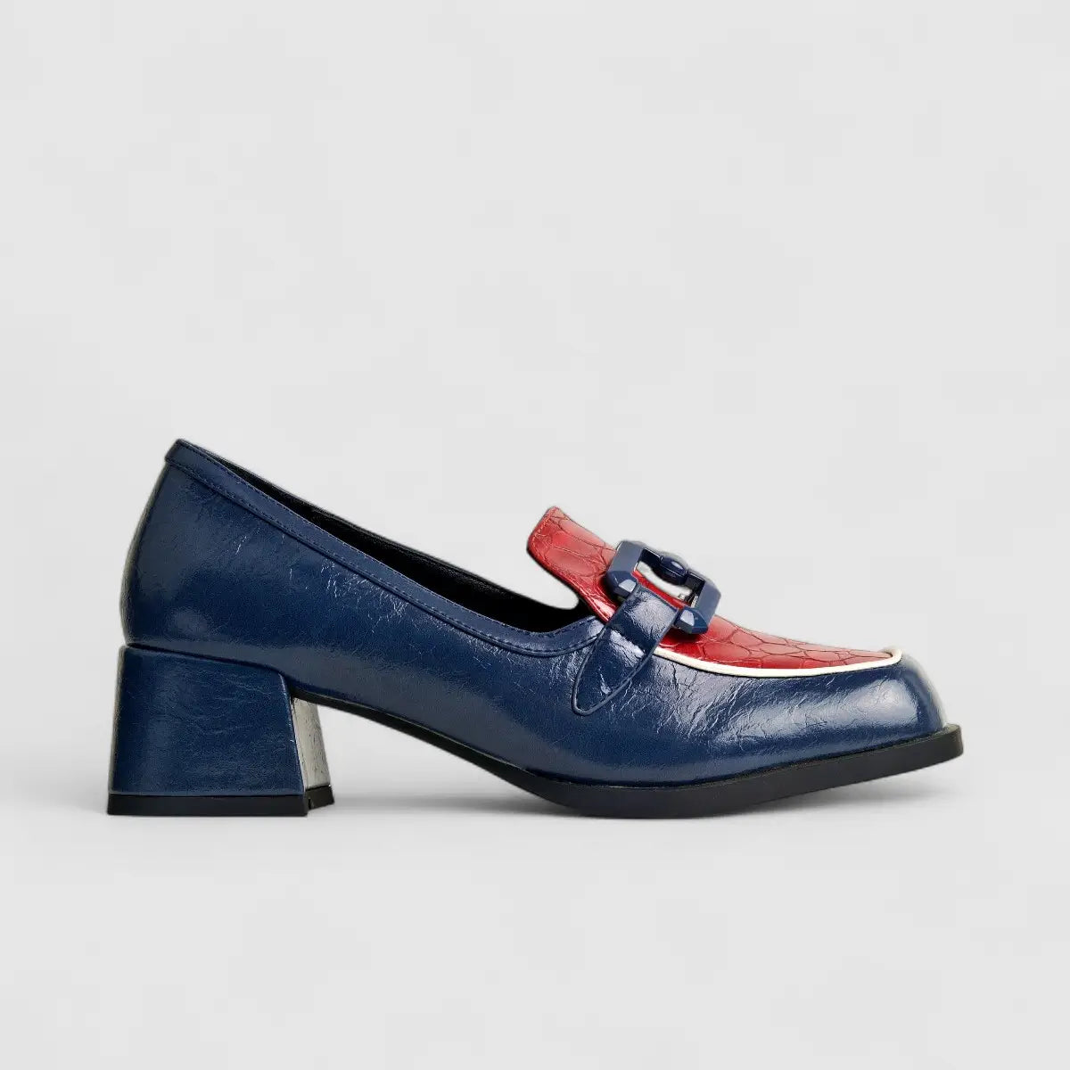 Bulbul Ladies Block Heel Comfort Shoe Blue SCR11-07 Heels | familyshoecentre