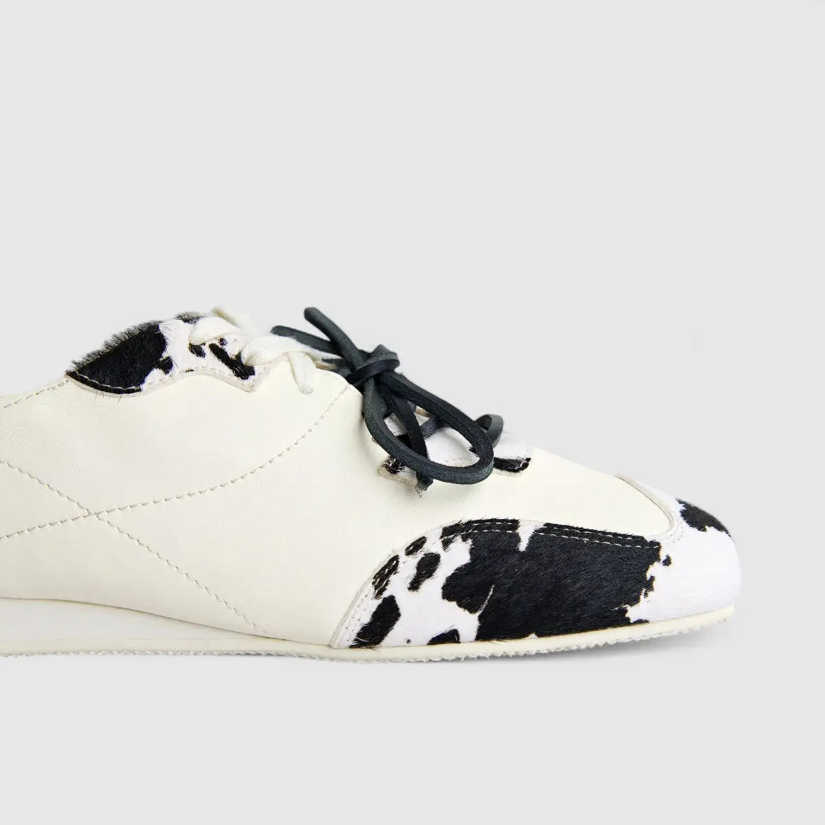 Morbido Ladies Leather Pump White Black Horse Hair PON002