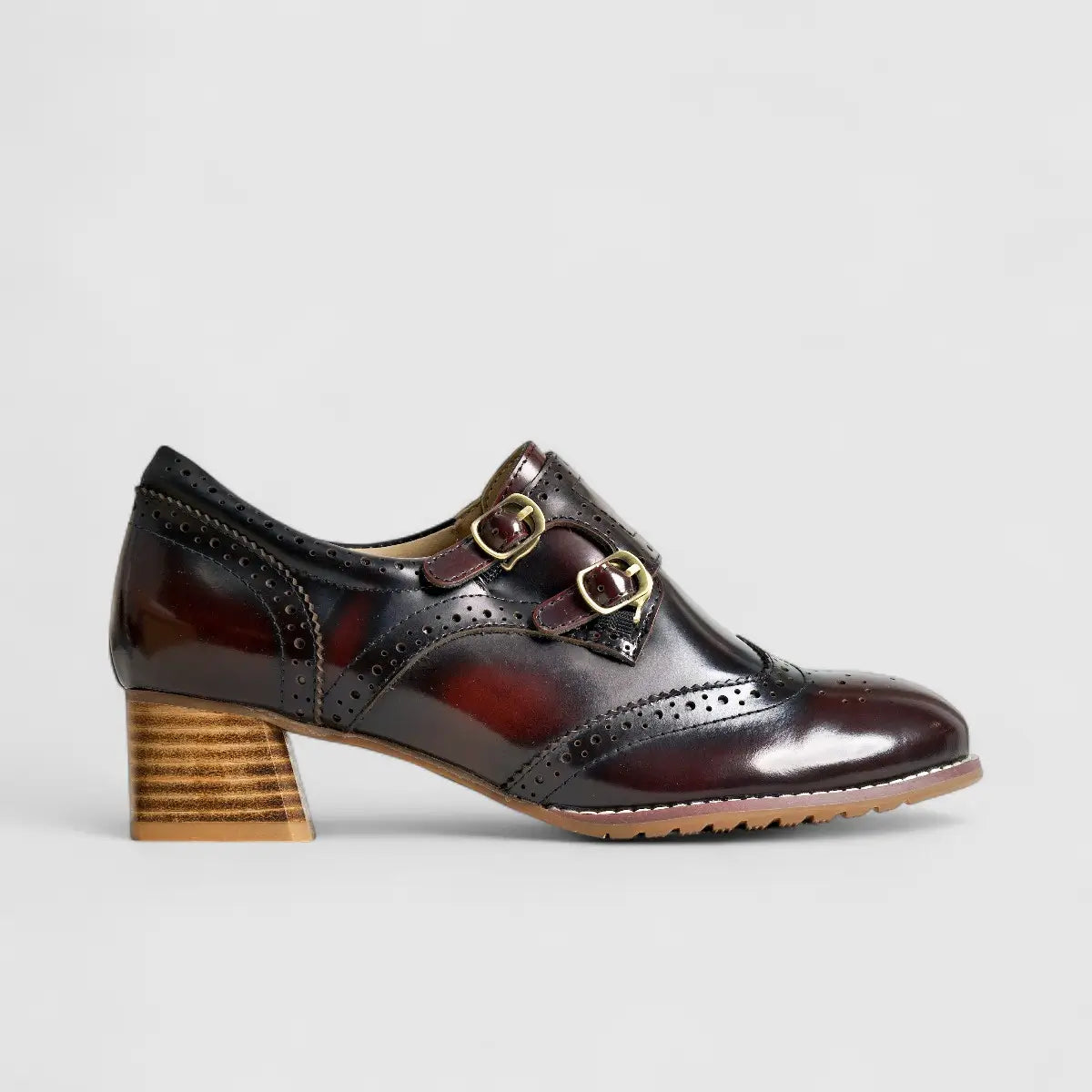 Bulbul Leather Block Heel Shoe Burgandy HA2509 Loafers | familyshoecentre