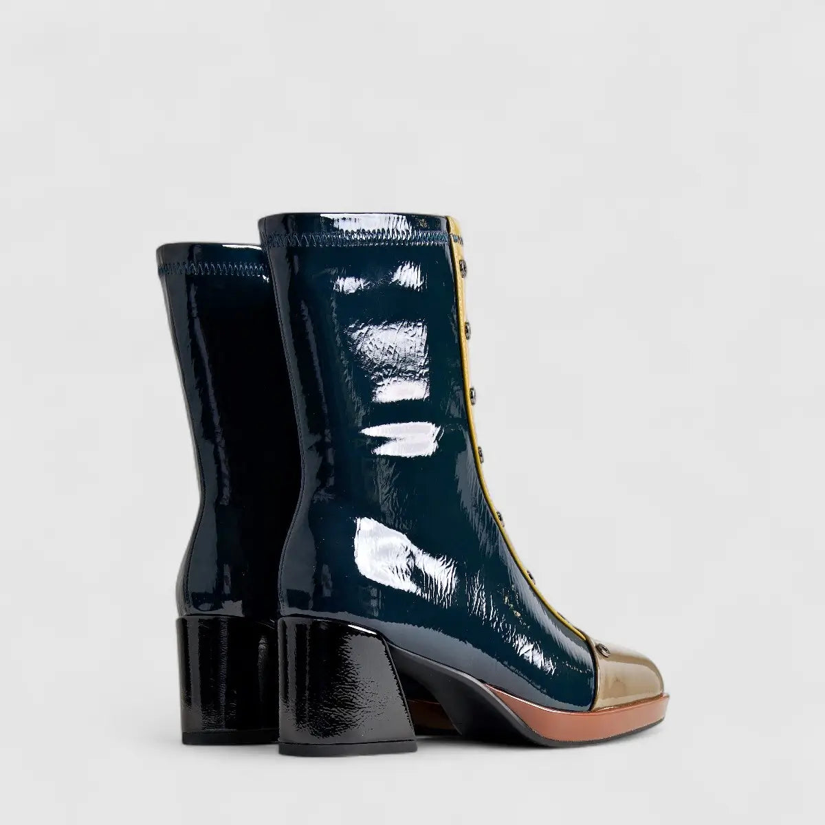 Bulbul Block Heel Boot Navy/Yellow