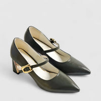 Bulbul Leather Heel Shoe Olive LAR6033 Heels | familyshoecentre