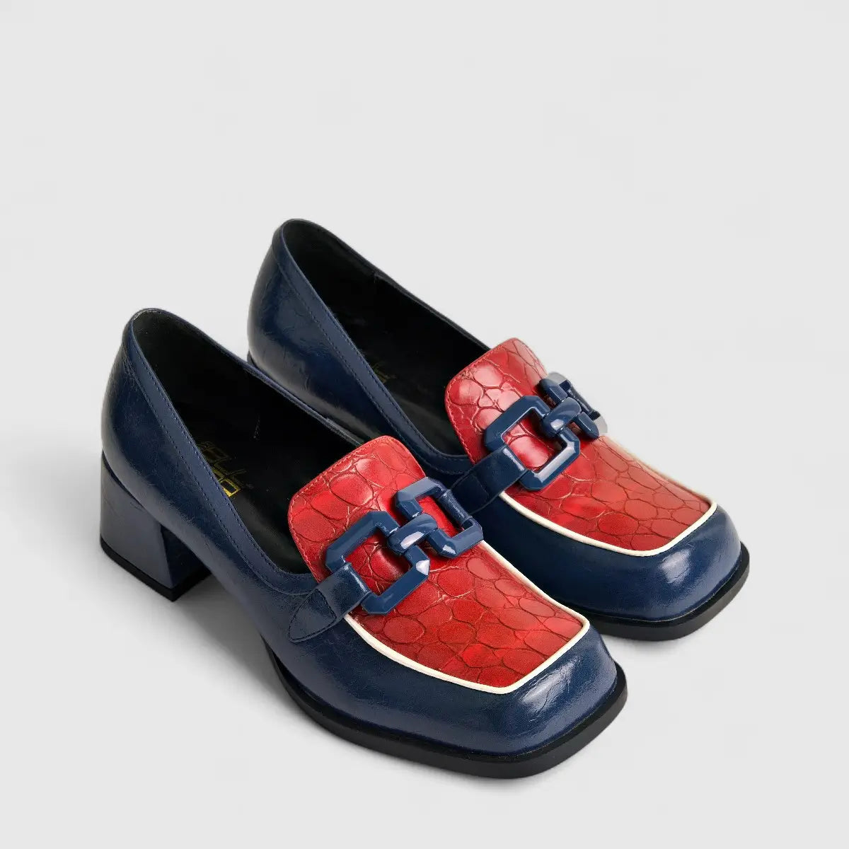 Bulbul Ladies Block Heel Comfort Shoe Blue SCR11-07 Heels | familyshoecentre