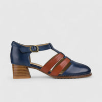 Bulbul Leather Block Heel Blue/Red K058-12 Oxfords | familyshoecentre