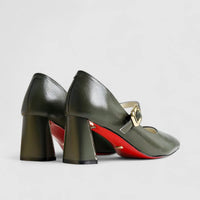Bulbul Leather Heel Shoe Olive LAR6033 Heels | familyshoecentre