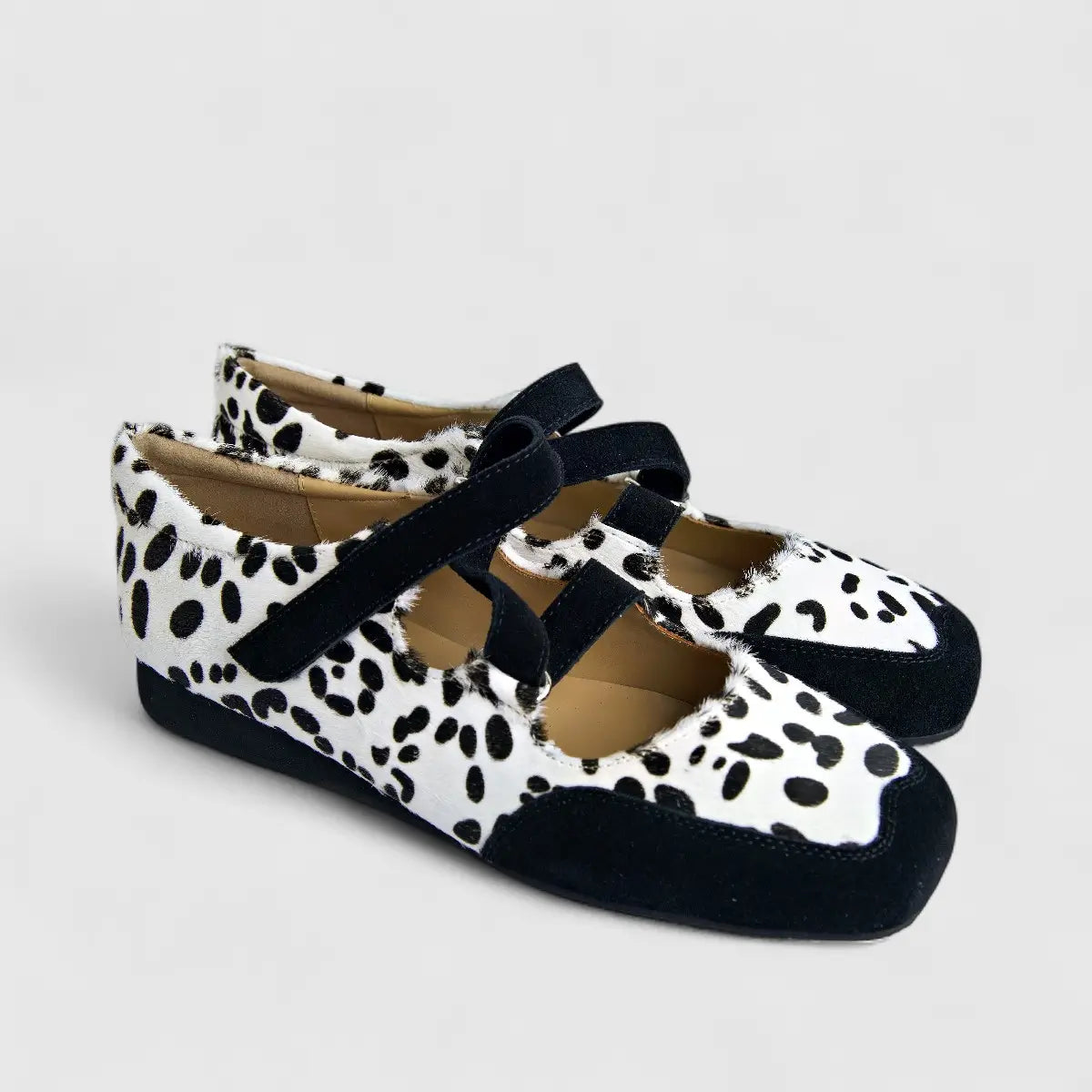 Morbido Ladies Leather Pump Black White Horse Hair PON001