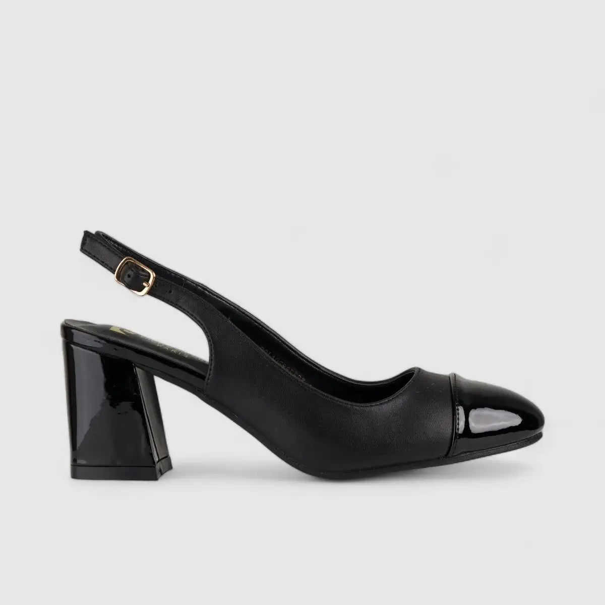 PC Slingback Block Heel Court Shoe Black 10588 Heels | familyshoecentre