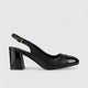 PC Slingback Block Heel Court Shoe Black 10588 Heels | familyshoecentre