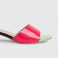 Bulbul Ladies Casual Low Heel Sandal Fuchsia Green HAR064