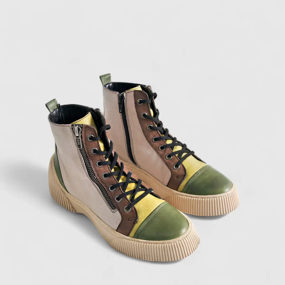 Karyoka Comfort Leather Boots 3142 Beige Multi Boots | familyshoecentre