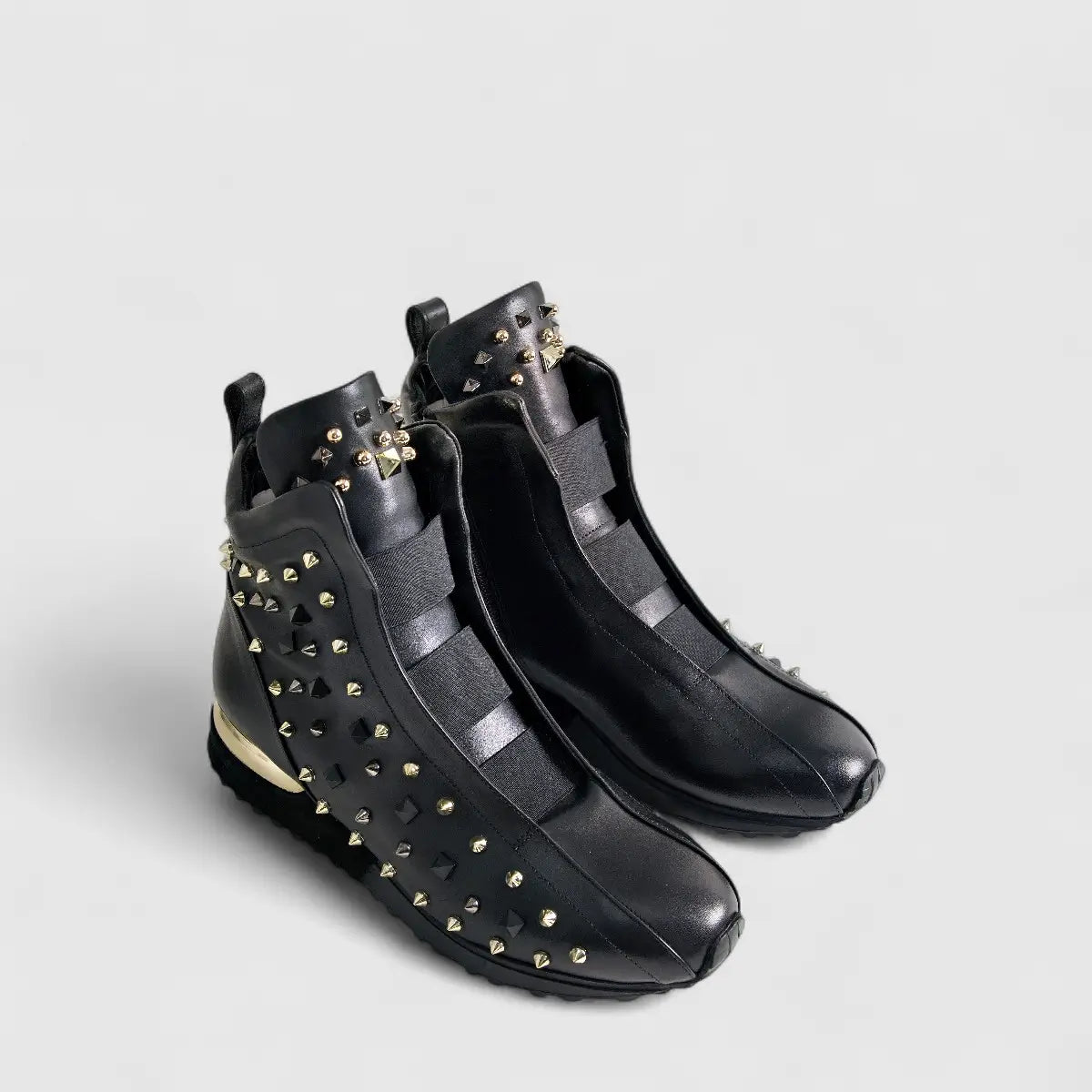 Poletto Ladies Leather Stud Boot Sneaker Black Gold 4257150 Sneakers | familyshoecentre