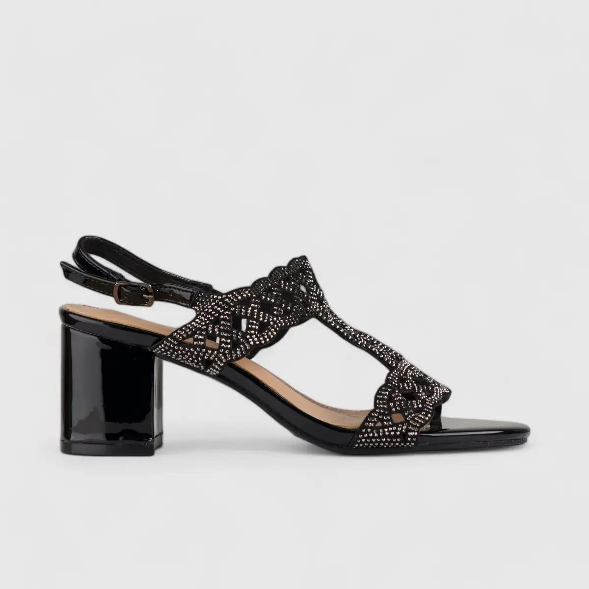 Bulbul Evening Block Heel Sandal Black LU008 Heels | familyshoecentre