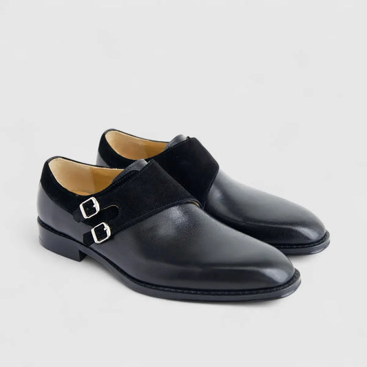 Formales Men's Leather Slip On With Double Buckle  AE5288-859 Black EL138