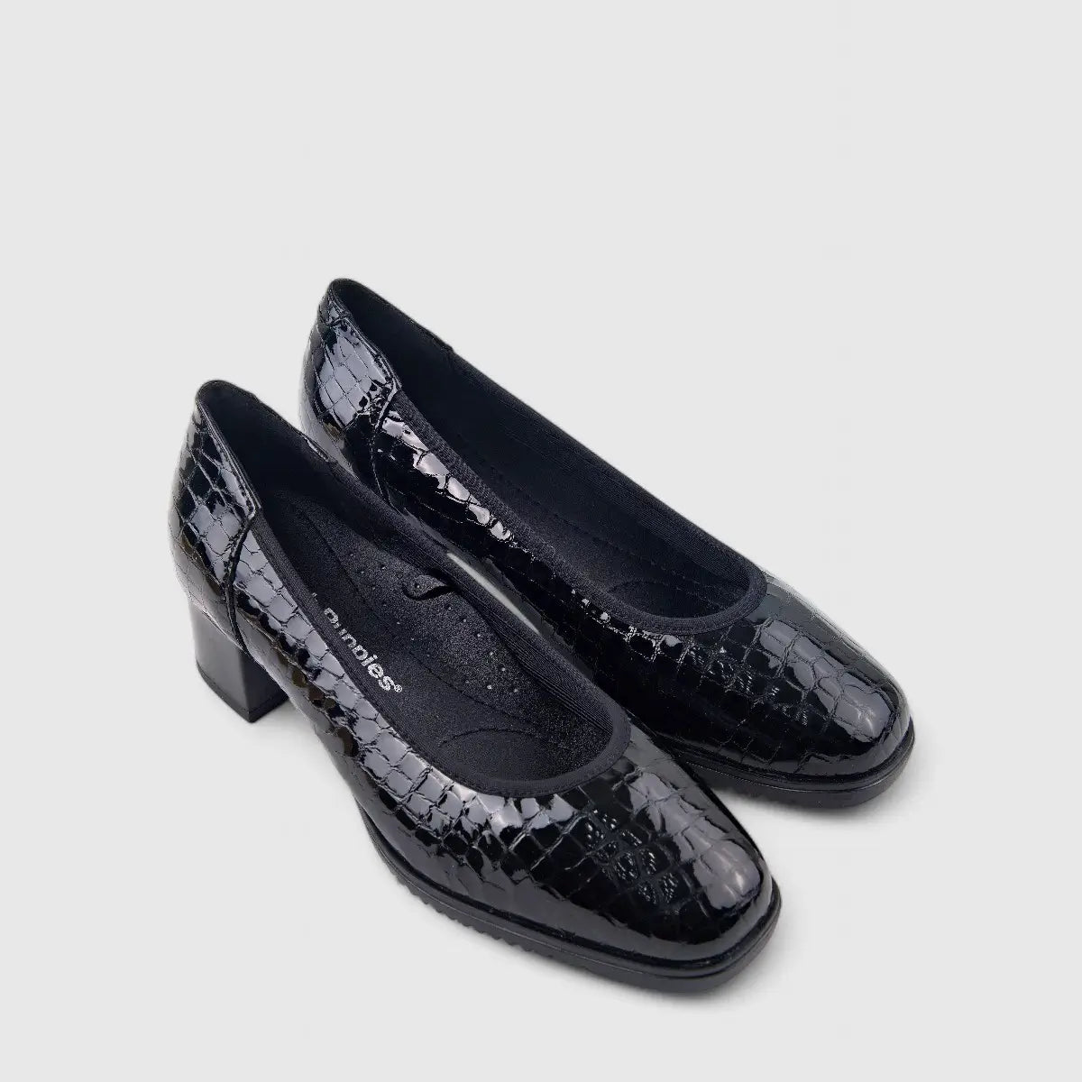 Hush Puppies Isabella Comfort Block Heel Court Black Croco 01357 HL244
