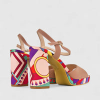 Bulbul Ladies Block Heel Sandal HAR046 Pink Multi