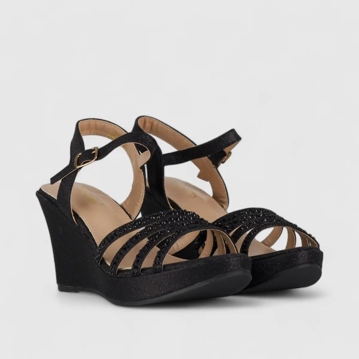 Bulbul Wedge Evening Sandal Black LU006 Wedges | familyshoecentre