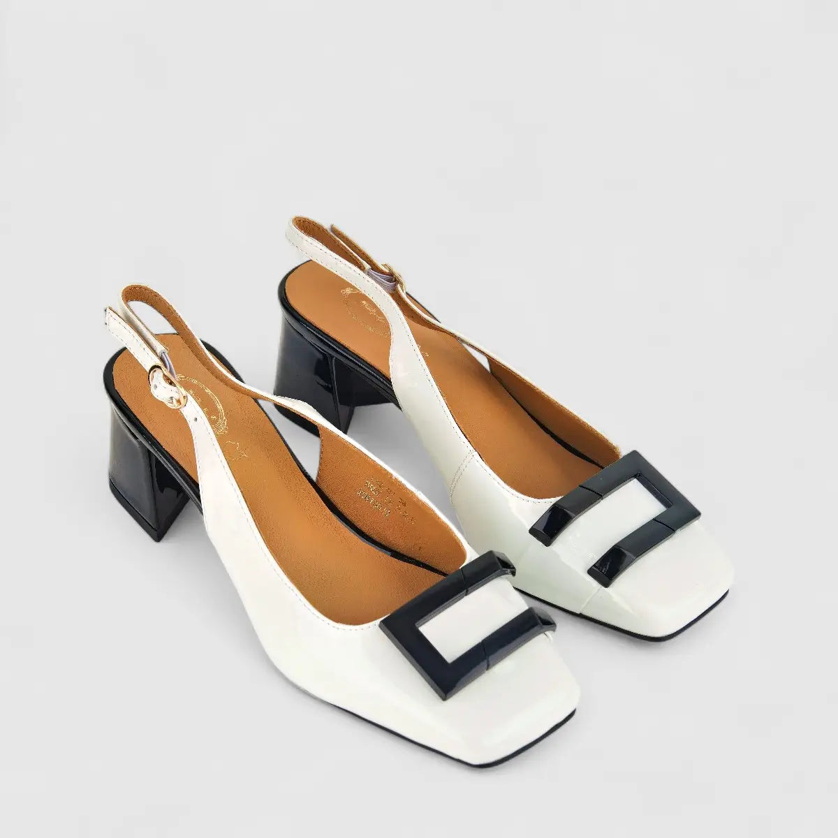 Bulbul Ladies Leather Block Heel LAR-07 White/Black