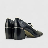 Bulbul Ladies Block Heel Shoe CAR-011 Black/White
