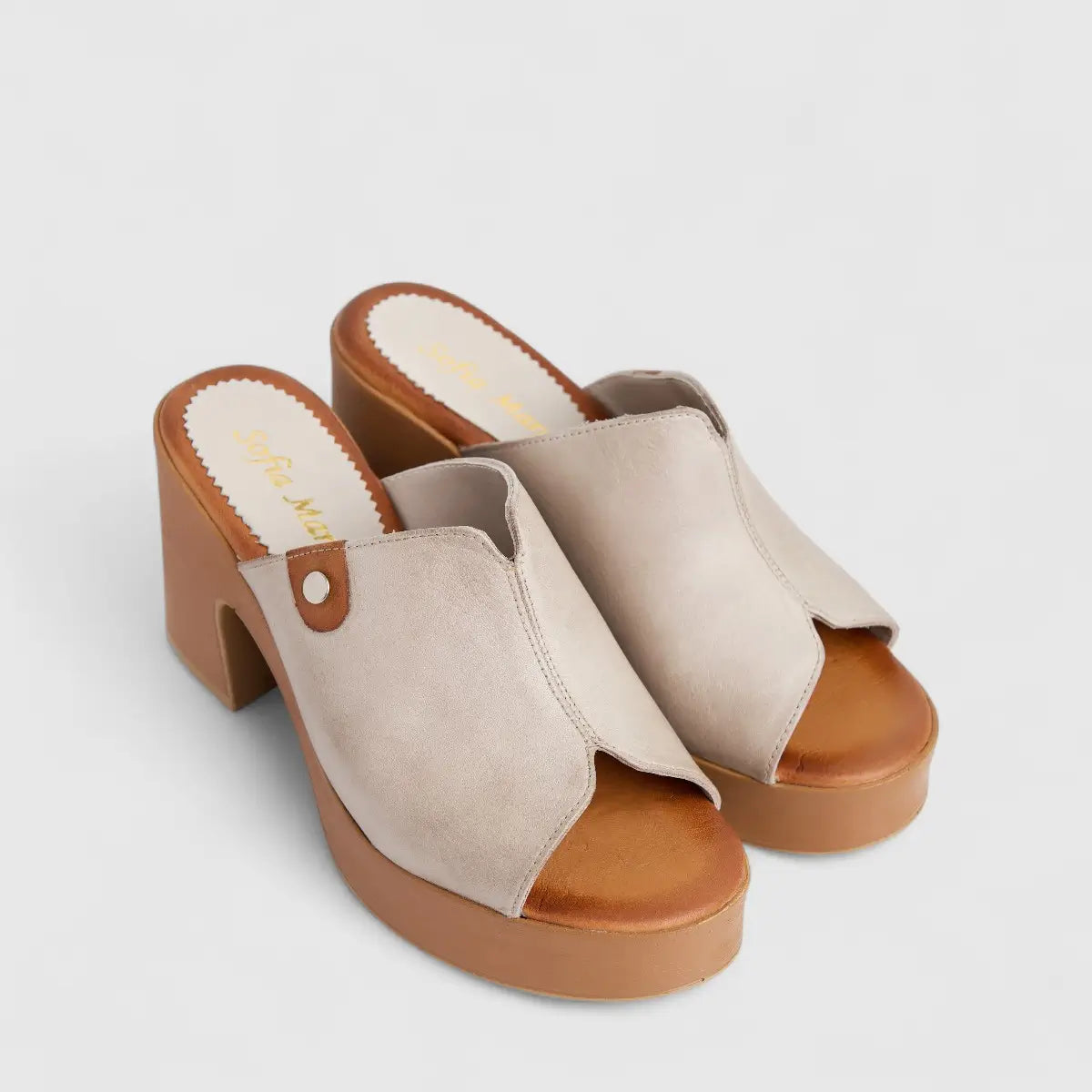 Sofia Mare Ladies Leather Comfort Push In Block Heel Sandal 11822 Beige SF77