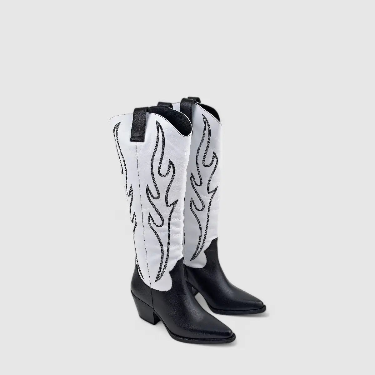 Sofia Mare Leather Cowboy Boot Black/White 11764 Boots | familyshoecentre