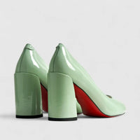 Bulbul Leather Block Heel Shoe Green LAR6030 Heels | familyshoecentre