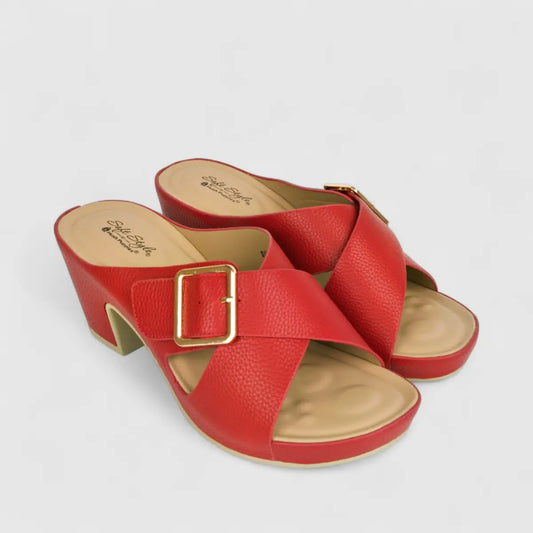 Hush Puppies Soft Style Ladies Block Heel Sandal Caden SSL01490 Red SS302
