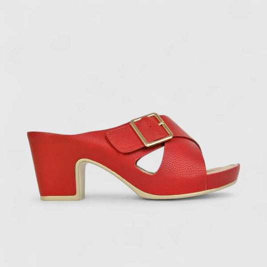 Hush Puppies Soft Style Ladies Block Heel Sandal Caden SSL01490 Red SS302