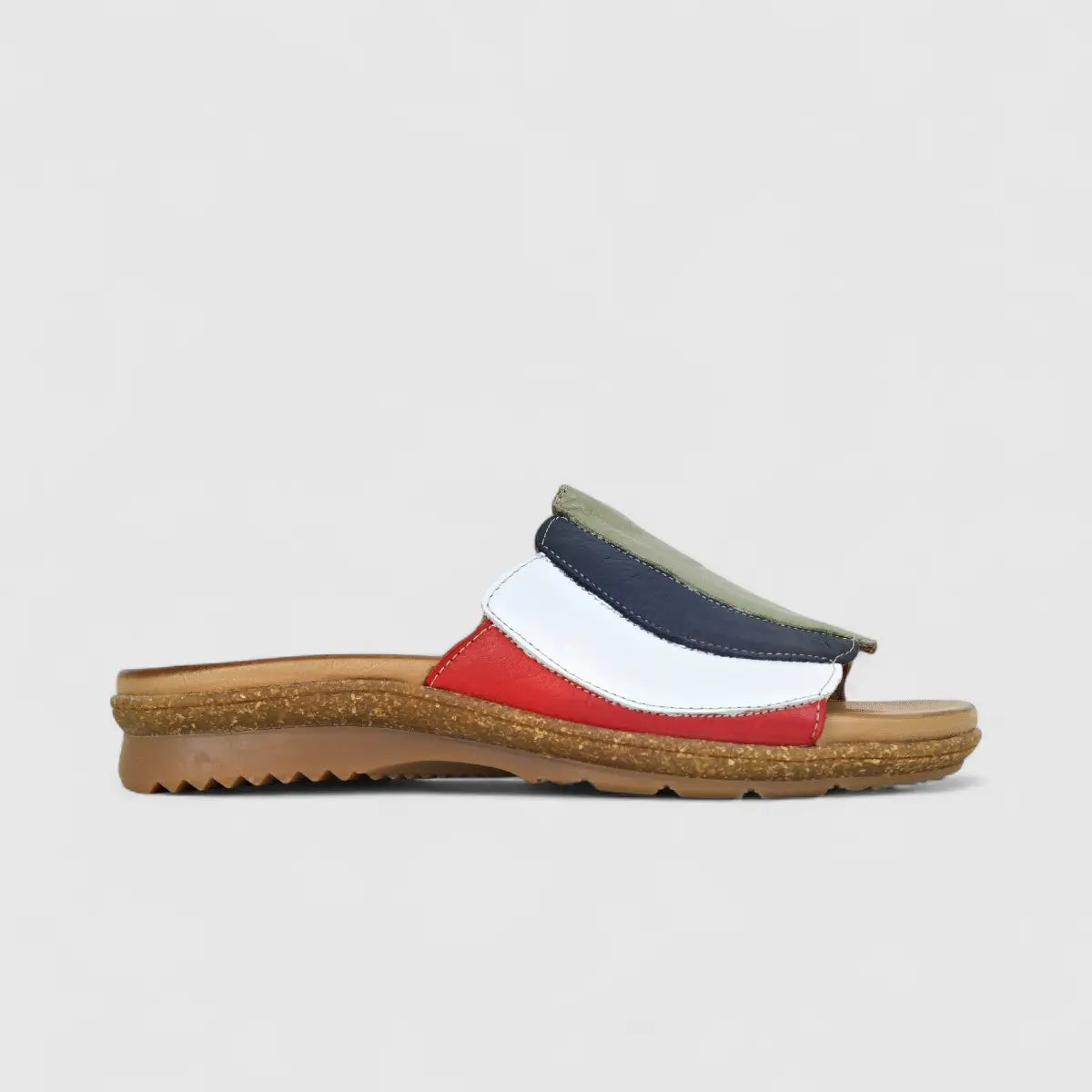 Dimato Ladies Leather Comfort Push In Sandals 002.8421 Red Multi DS236