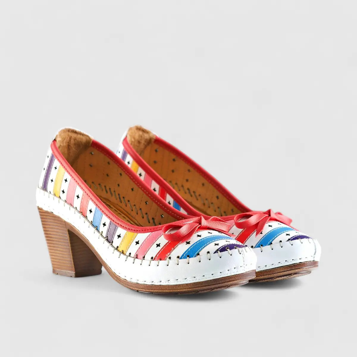 Karyoka Comfort Block Heel White Multi 5323 Heels | familyshoecentre