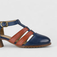Bulbul Leather Block Heel Blue/Red K058-12 Oxfords | familyshoecentre