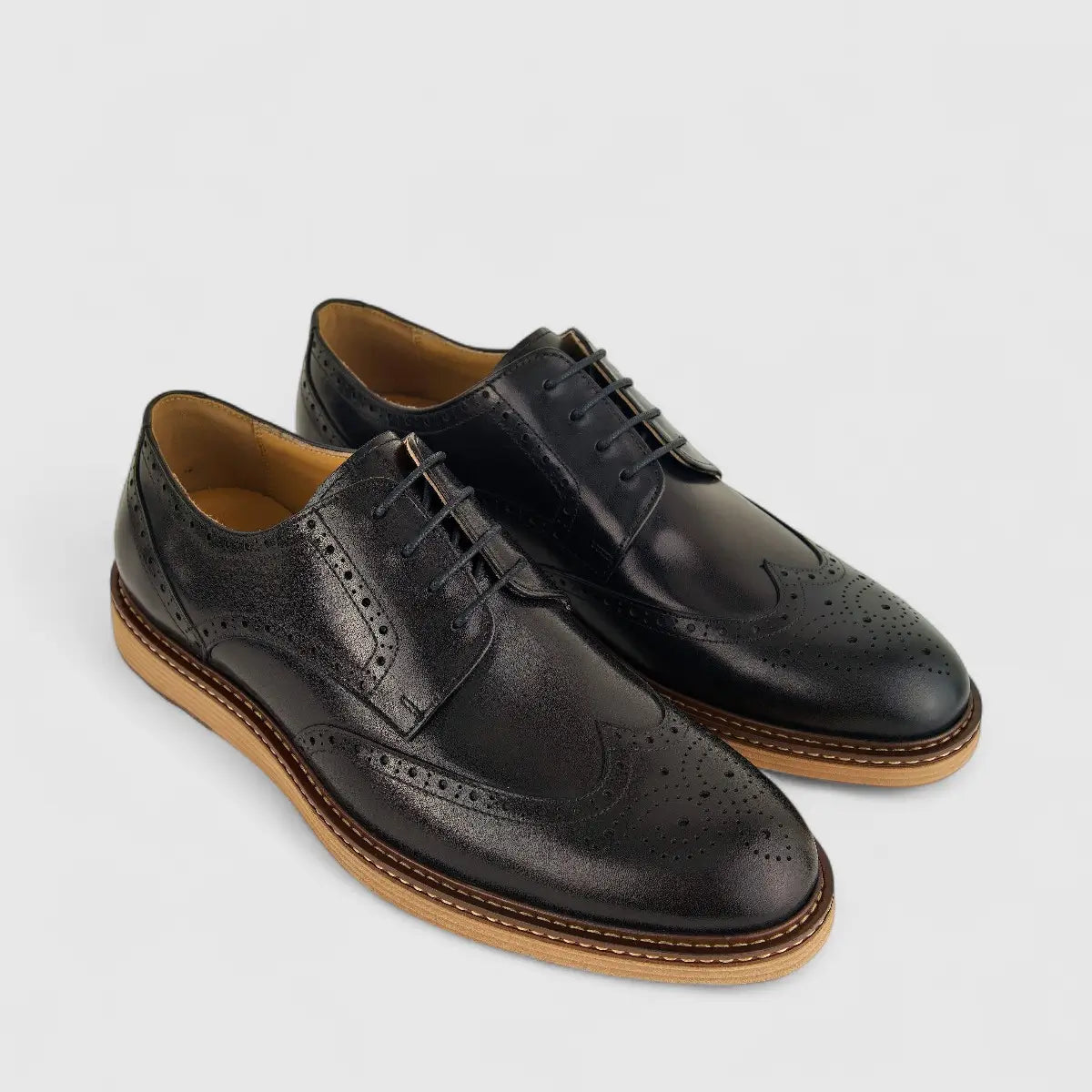 Babucci Men's Casual Leather Lace Up K2704301-2A BAB018 Black