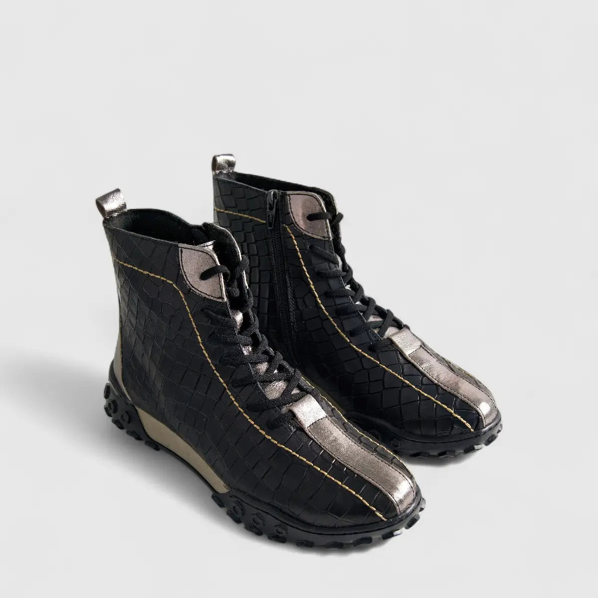 Karyoka Comfort Leather Boots 3561 Black/Grey Boots | familyshoecentre