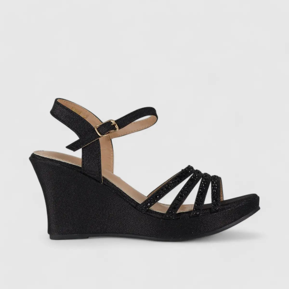 Bulbul Wedge Evening Sandal Black LU006 Wedges | familyshoecentre