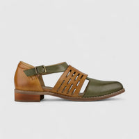 Bulbul Leather Block Heel Olive/Brown 4788-34 Oxfords | familyshoecentre