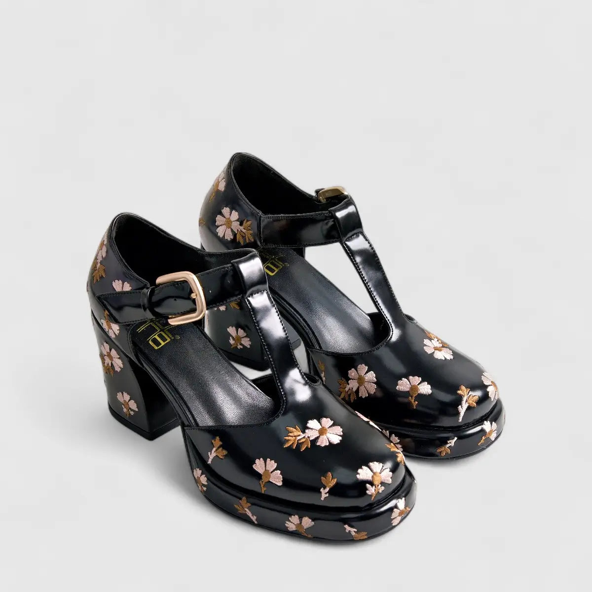 Bulbul Block Heel Black Flower