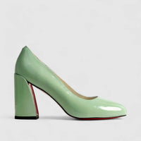 Bulbul Leather Block Heel Shoe Green LAR6030 Heels | familyshoecentre
